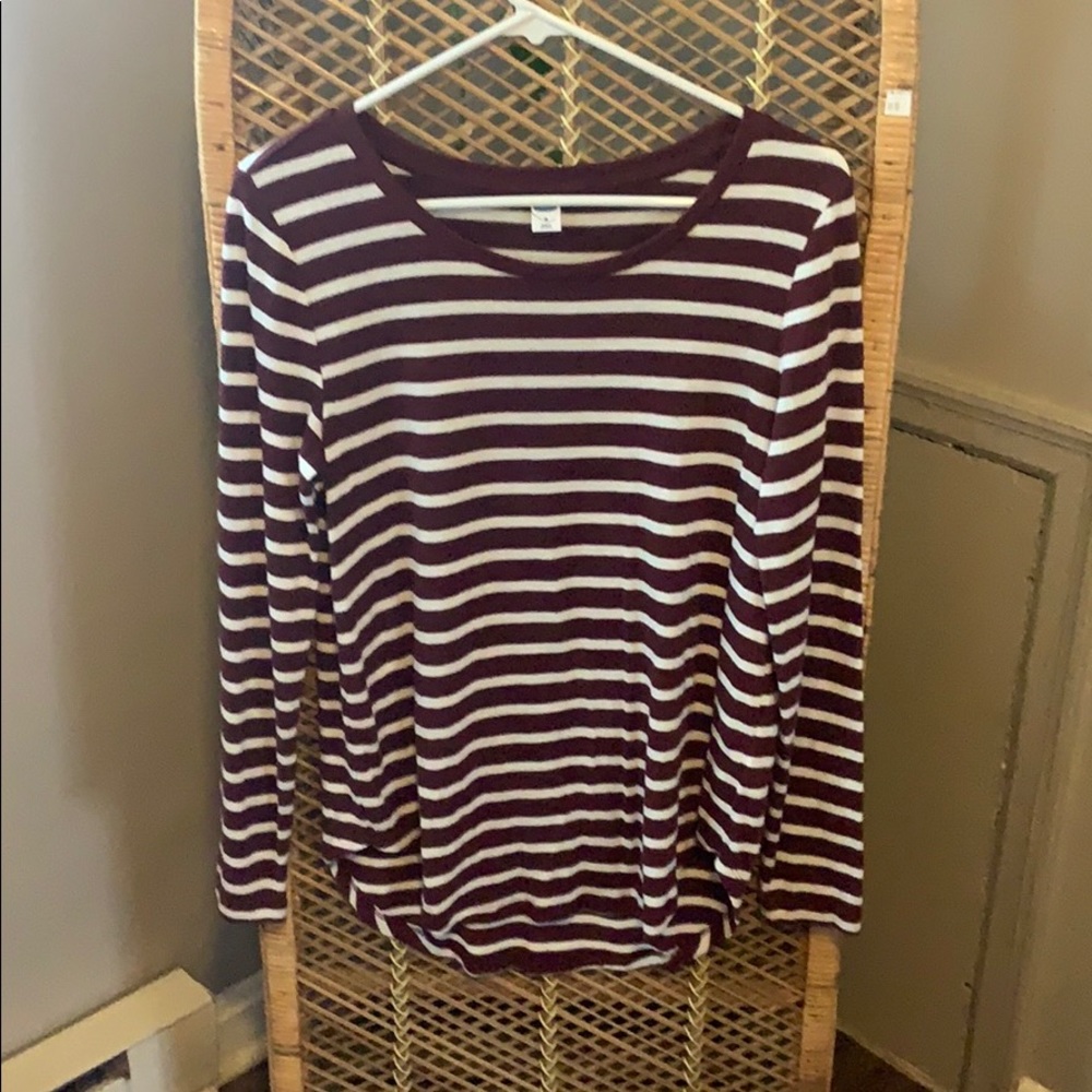 Maroon and white striped long sleeve shirt